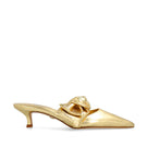 Gold nappa side-tie mule heels by House of Atana, showcasing stylish design and elegant side tie detail.