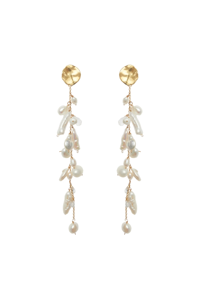 LAVANI JEWELS Siena Pearl Earrings featuring elegant white pearls and a delicate design for sophisticated style.