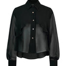 Black Sienna blouse by Lorena Saravia, stylish women's top with elegant design, shown on a model.