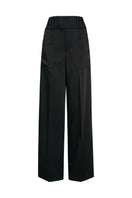 Black Sienna pants by Lorena Saravia, stylish wide-leg trousers made from lightweight fabric, shown on a model.
