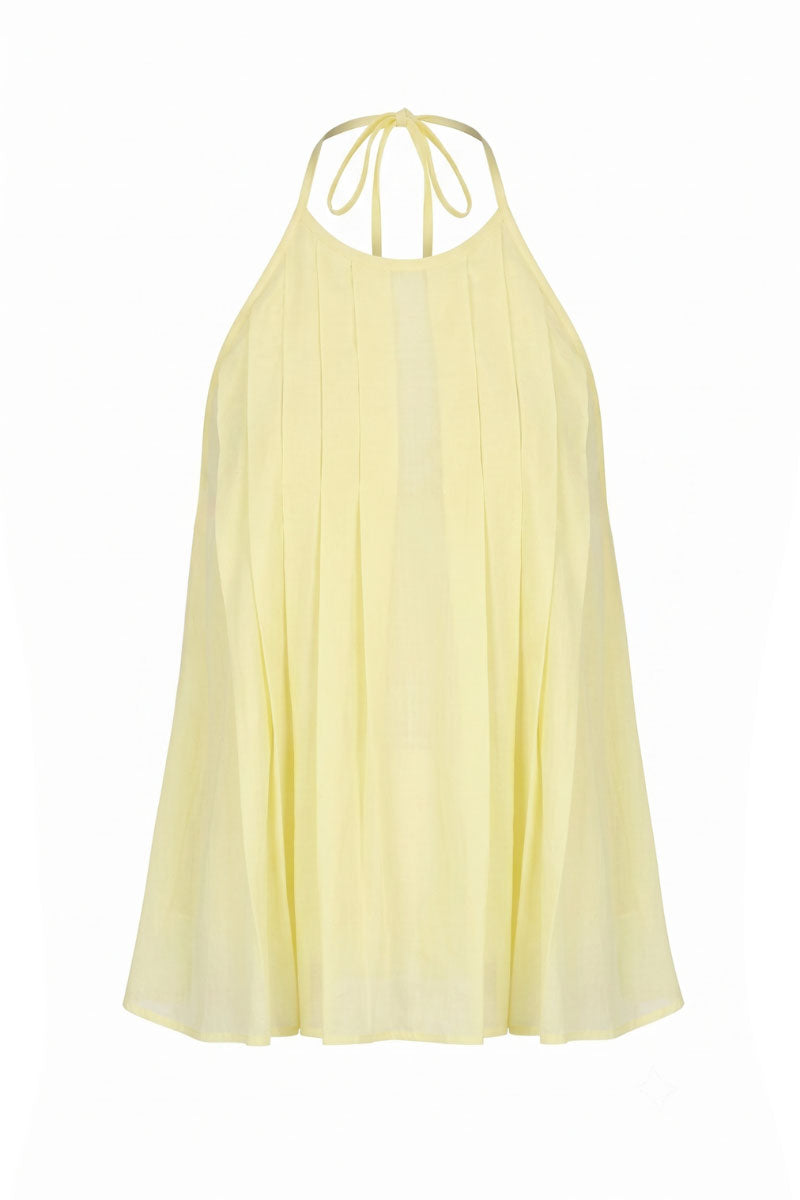 Bright yellow Sierra top in Canary color from Summer Away, featuring lightweight fabric and relaxed fit, perfect for casual wear.