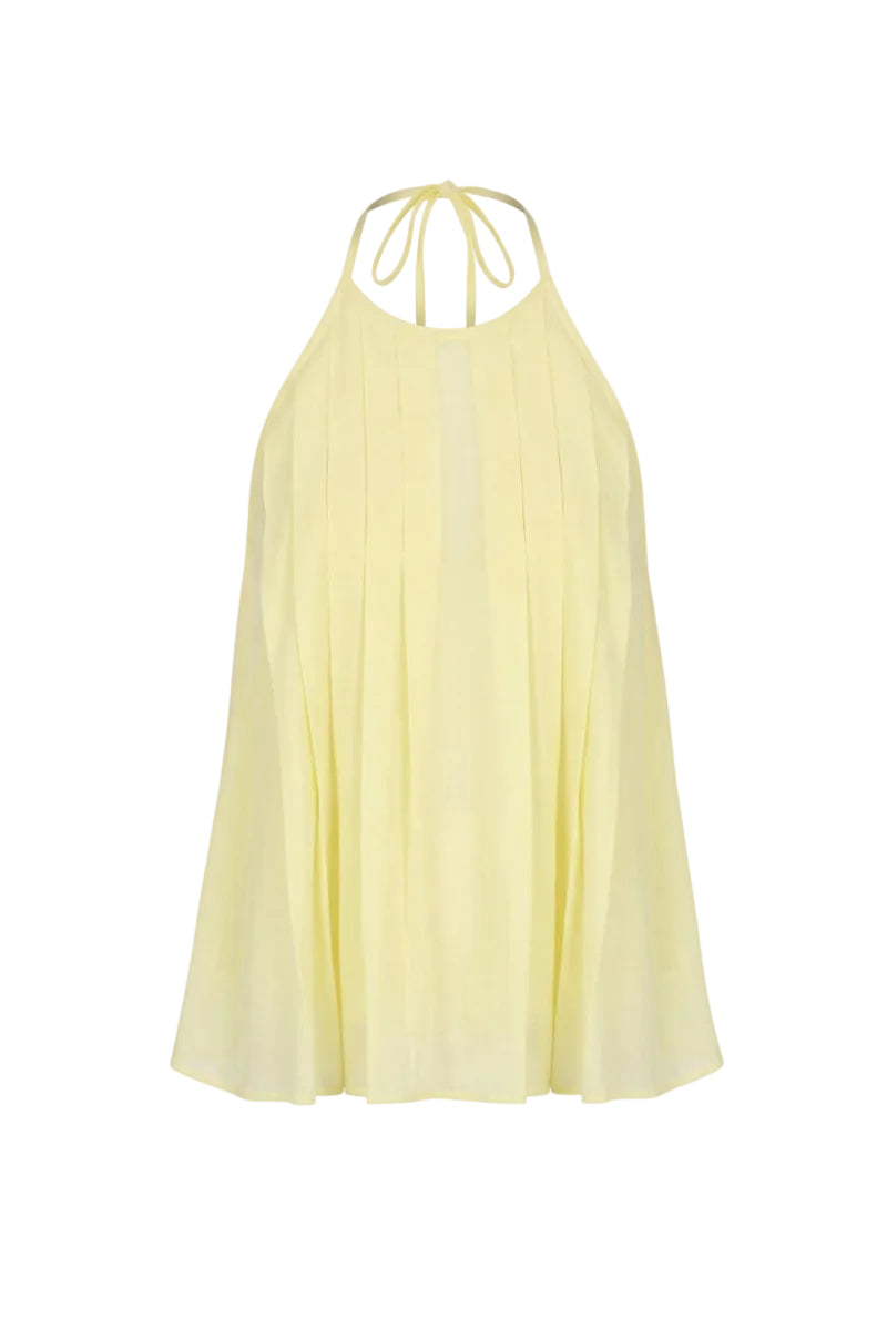 Bright yellow Sierra top in Canary color from Summer Away, featuring lightweight fabric and relaxed fit, perfect for casual wear.