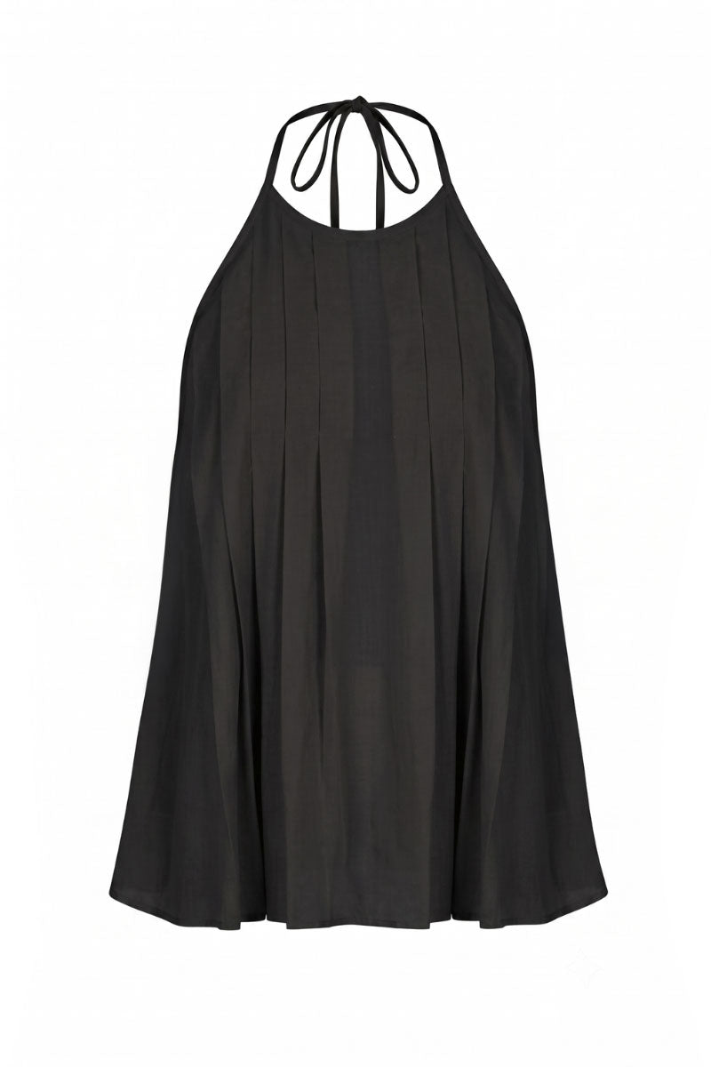 Black Sierra top by Summer Away, stylish sleeveless blouse with a relaxed fit, showcases the top's fabric and design details.