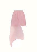 Powder pink Andrea Iyamah IME mini skirt made of lightweight fabric, shown on a mannequin with a fitted silhouette.