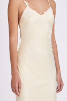 Light yellow V-neck maxi dress by Stolen Stores featuring a flowing silhouette and elegant design.