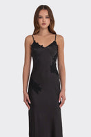 Black Signature V-neck maxi slip dress by Stolen Stores, featuring a stylish and elegant lace design for a chic look.