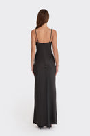 Black Signature V-neck lace maxi dress by Stolen Stores, featuring a flowing silhouette and elegant design.