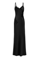 Black Signature V-neck lace maxi dress from Stolen Stores, flowing fabric with a stylish V-neck design.