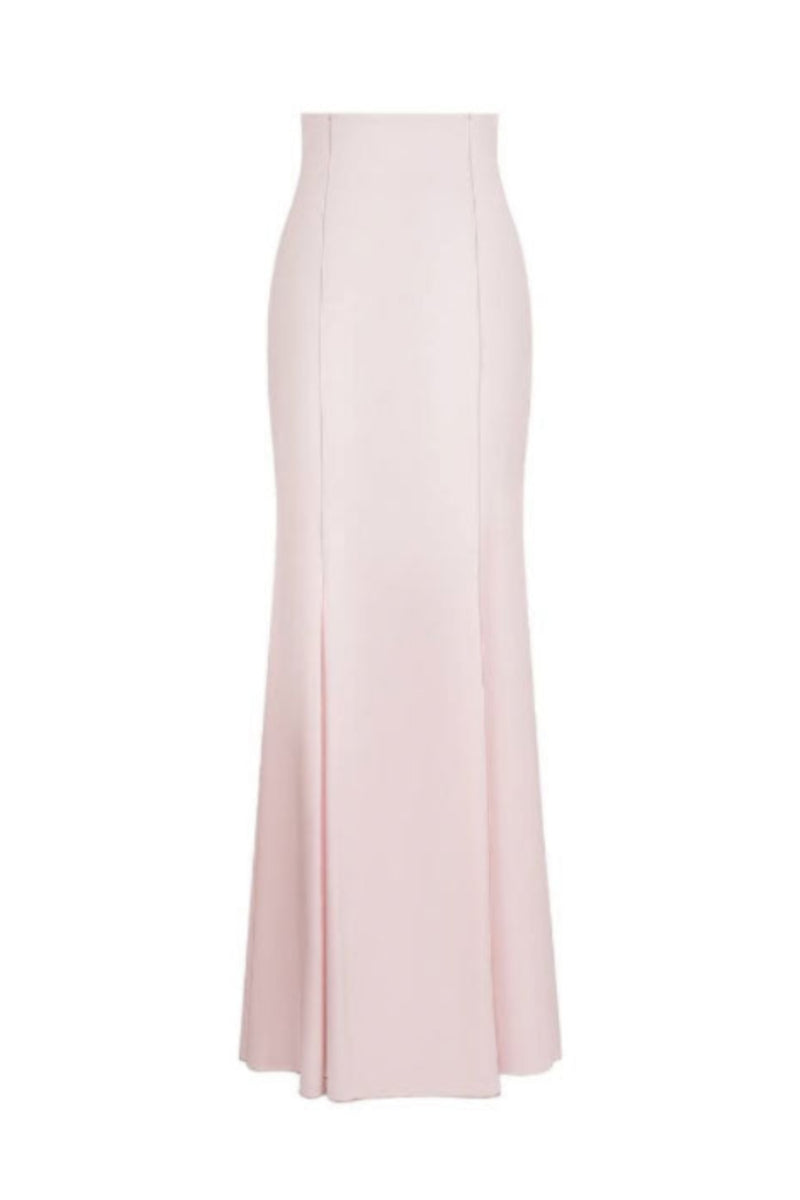 Blush silk maxi skirt from Santa Brands featuring a flowing, elegant design perfect for stylish outfits.