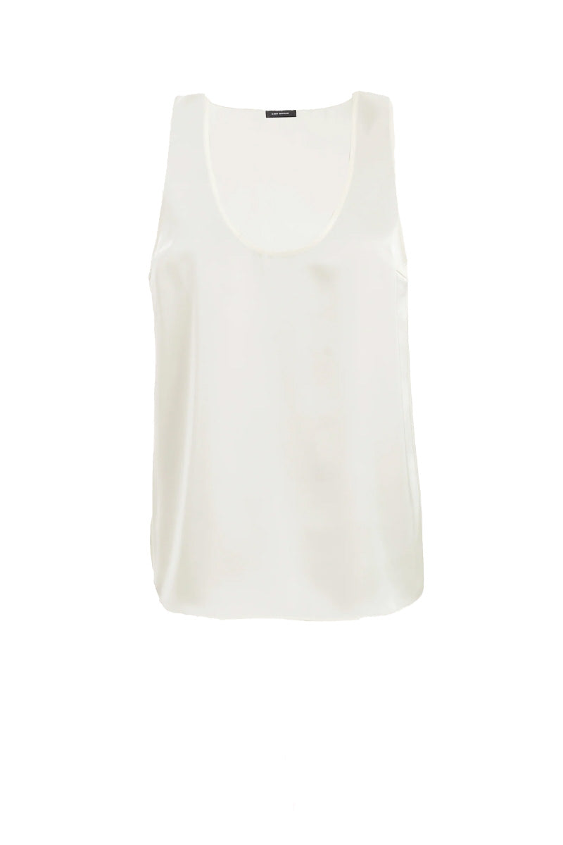 Kris Marán silky ivory lounge top, lightweight and smooth fabric, casual yet elegant, perfect for relaxed or lounge wear.