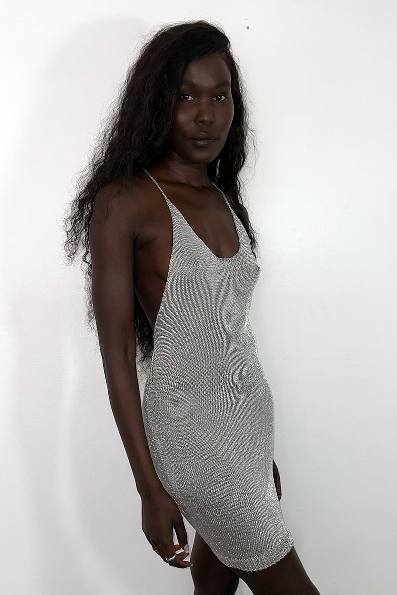 SILVER SPARKLY KNIT MINI DRESS | CULT MIA