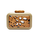 Sy&Vie beige acrylic clutch with a honeycomb design, featuring a sleek rectangular shape and textured surface.