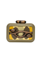 Sy&Vie Simetrís Isometra olive clutch with sleek design and compact size, perfect for stylish accessories.