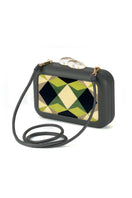 Sy&Vie Simetrís Polygons Green Clutch with geometric polygon design, featuring vibrant green color and sleek, compact style.