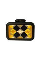 Yellow geometric clutch bag by Sy&Vie featuring polygon design, perfect for stylish accessories or evening outings.