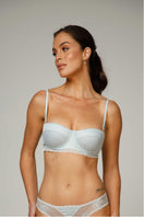 Blue Ellipse Lingerie strapless bra with smooth cups and supportive design, perfect for seamless wear.