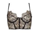 Black Ellipse Whispers bustier bra featuring lace details and underwire support, designed for a flattering fit.