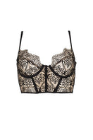 Black Ellipse Whispers bustier bra featuring lace details and underwire support, designed for a flattering fit.