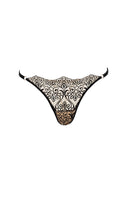 Black Ellipse Whispers string thong underwear from Ellipse Lingerie, showcasing a sleek, minimal design with delicate straps.