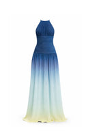 Maylé Vásquez Sirena Gown, a flowing horizon-ombre maxi dress with elegant, lightweight fabric and stylish design.