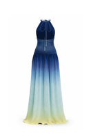 Maylé Vásquez Sirena Gown maxi dress with horizon ombre fabric, flowing design, and elegant style in the image.