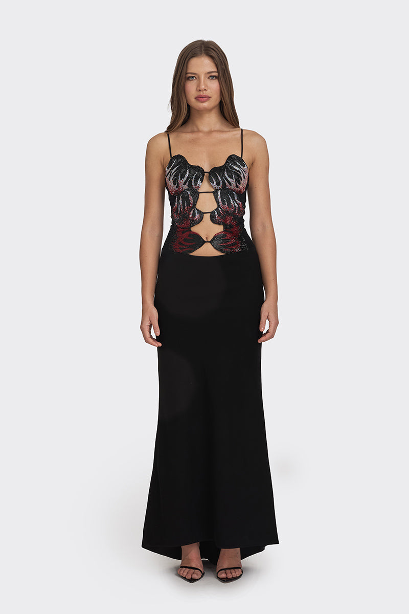 MS. SIX-FIRE HEART MAXI SLIP DRESS