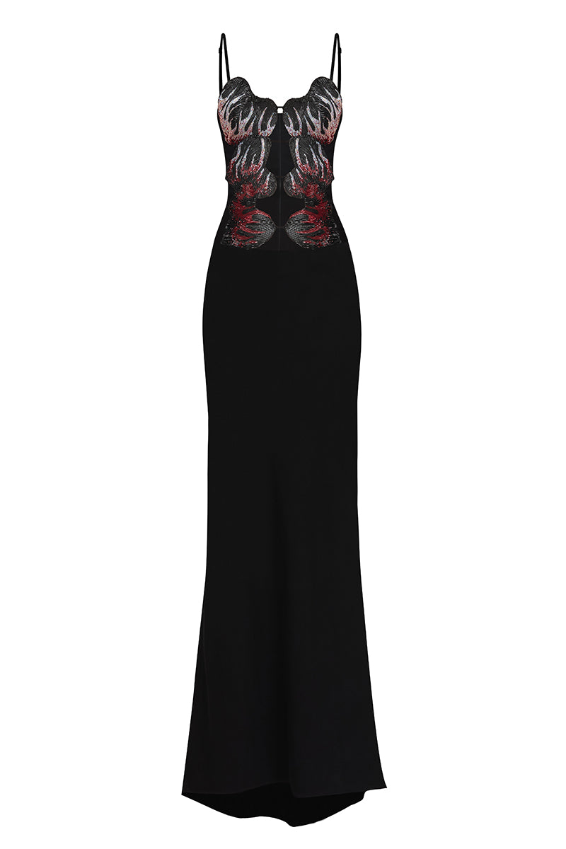 MS. SIX-FIRE HEART MAXI SLIP DRESS