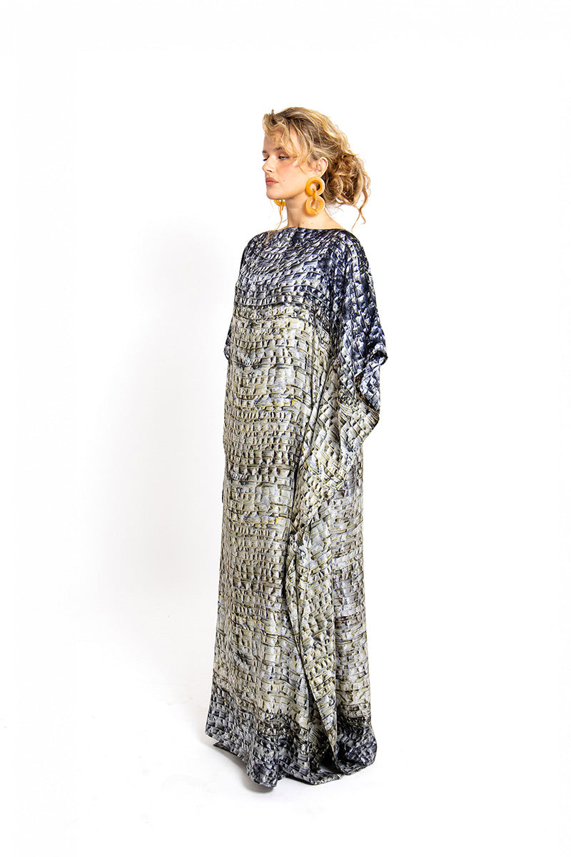 Amel Batita SKIN BROCOT kaftan maxi dress featuring a flowing fabric with intricate brocot detailing and a relaxed fit.