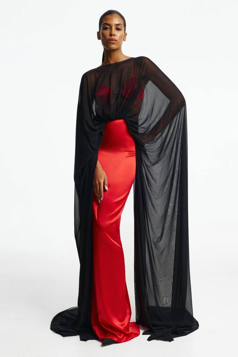 SANTA BRANDS PLEATED MAXI SKIRT IN RED