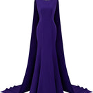 Sleeveless TIANA CREPE CAPE GOWN by I.H.F featuring a mermaid silhouette and a long back train, perfect for formal occasions.