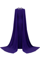 Sleeveless TIANA CREPE CAPE GOWN by I.H.F featuring a mermaid silhouette and a long back train on a formal gown.