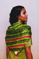 Elegant silk SNAQ Brocot scarf by Amel Batita featuring intricate brocot pattern in vibrant colors.