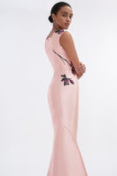 Soft pink orchid V-neck mermaid maxi dress by Tiny Ink, featuring a flowing silhouette and elegant design.