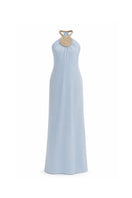 Baby blue Solara halterneck maxi dress by Maylé Vásquez, flowing fabric and elegant design for stylish summer wear.