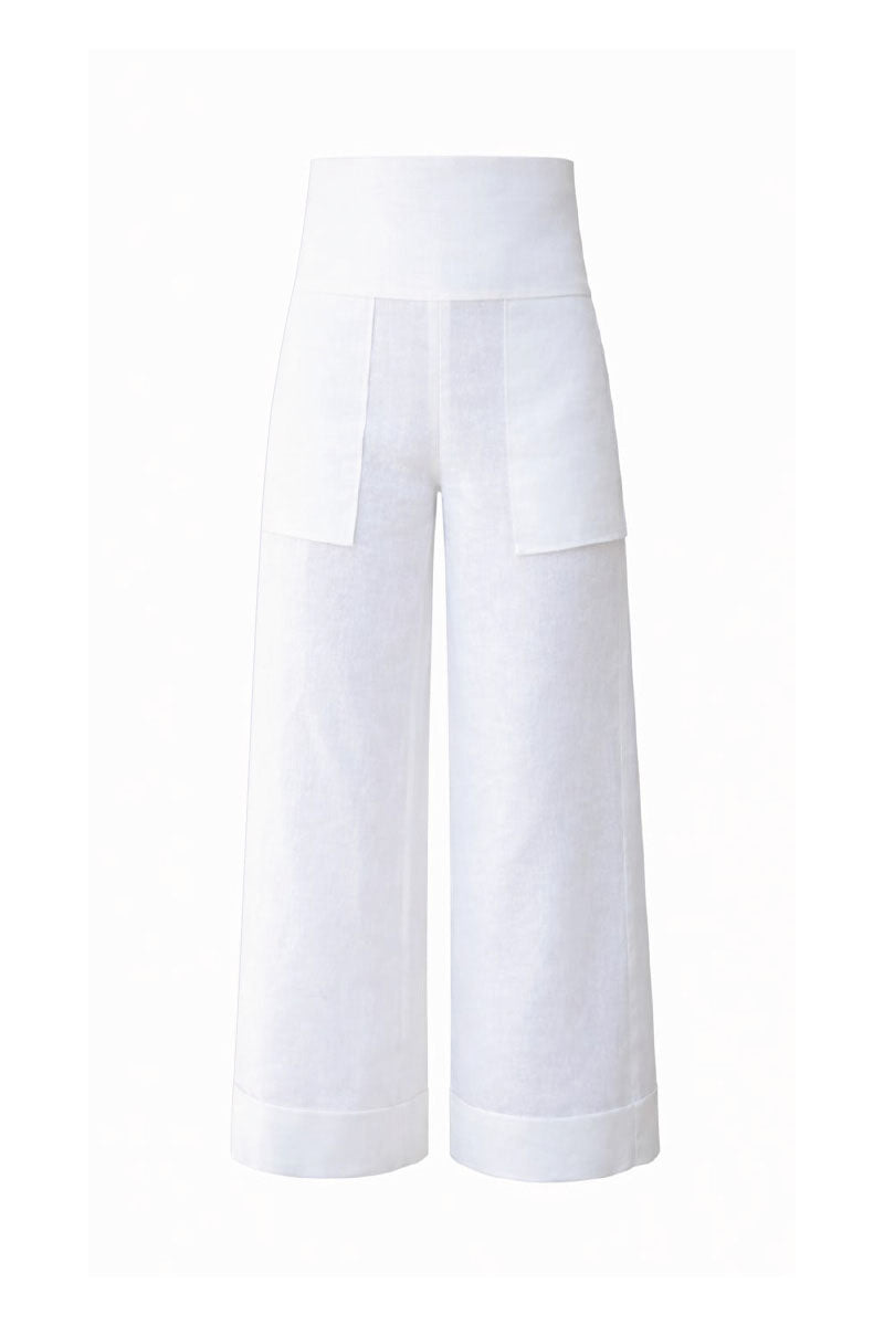 Off-white SOLE PANTS by ANA + MARIA displayed on a model, showcasing relaxed fit and stylish design.