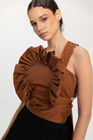 Ana + Maria Sole crop top in glazed ginger color, stylish tops with a fitted design and textured fabric detail.