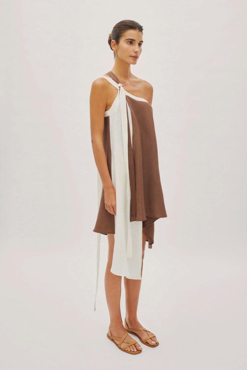 SOLEIL TWO-TONE LINEN BELT DRESS - CULT MIA
