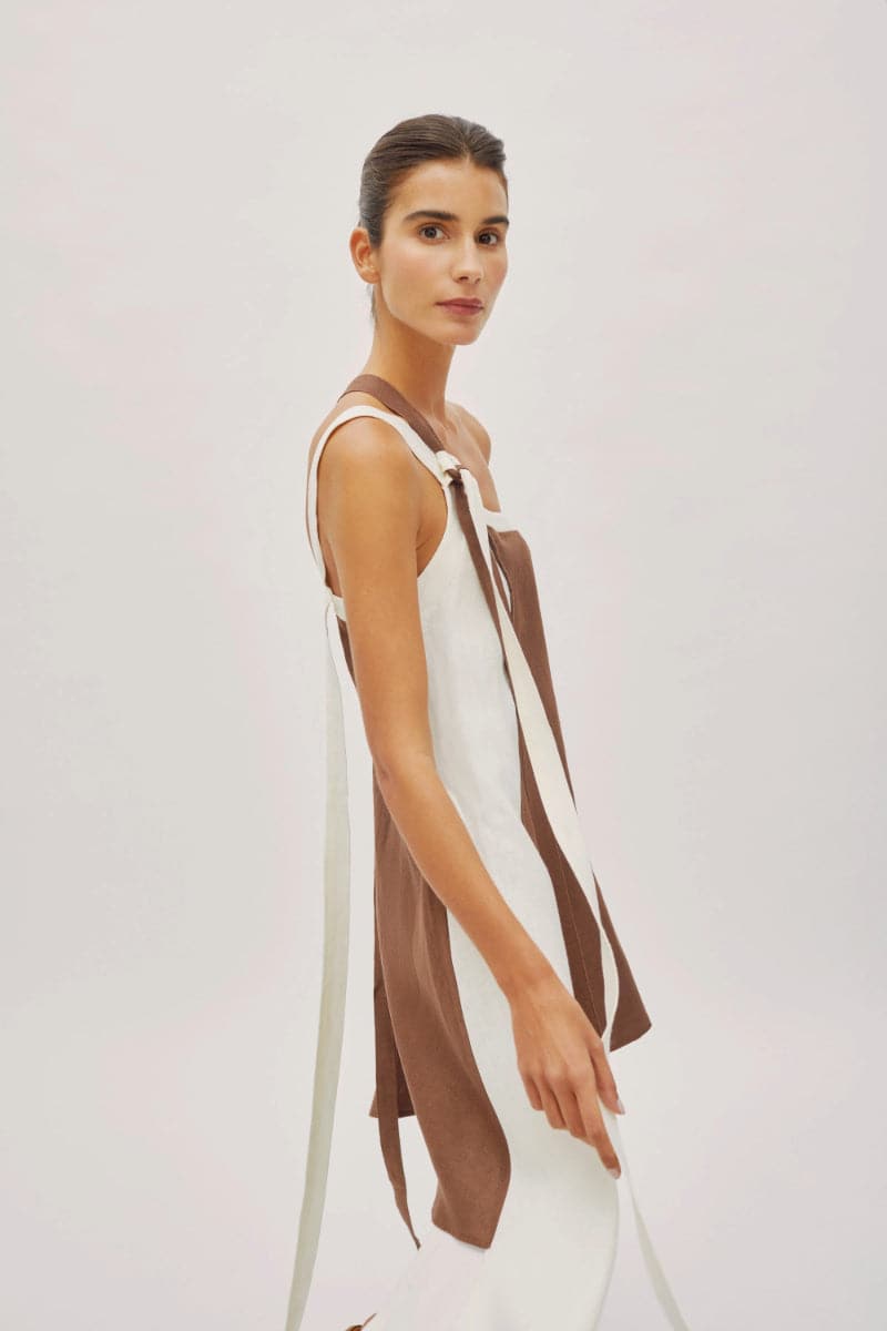 SOLEIL TWO-TONE LINEN BELT DRESS - CULT MIA