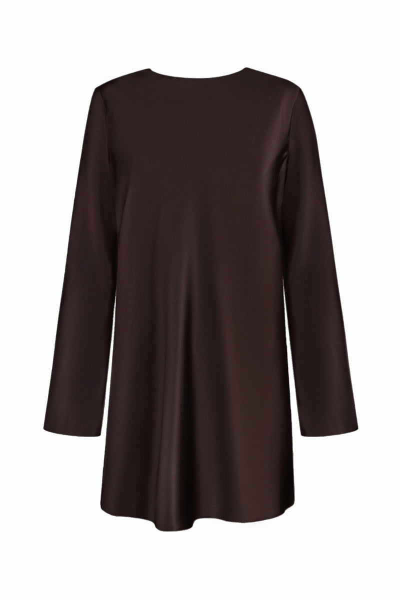 SOLOMIA ESPRESSO BOAT-NECK SILK-SATIN MINI DRESS - CULT MIA
