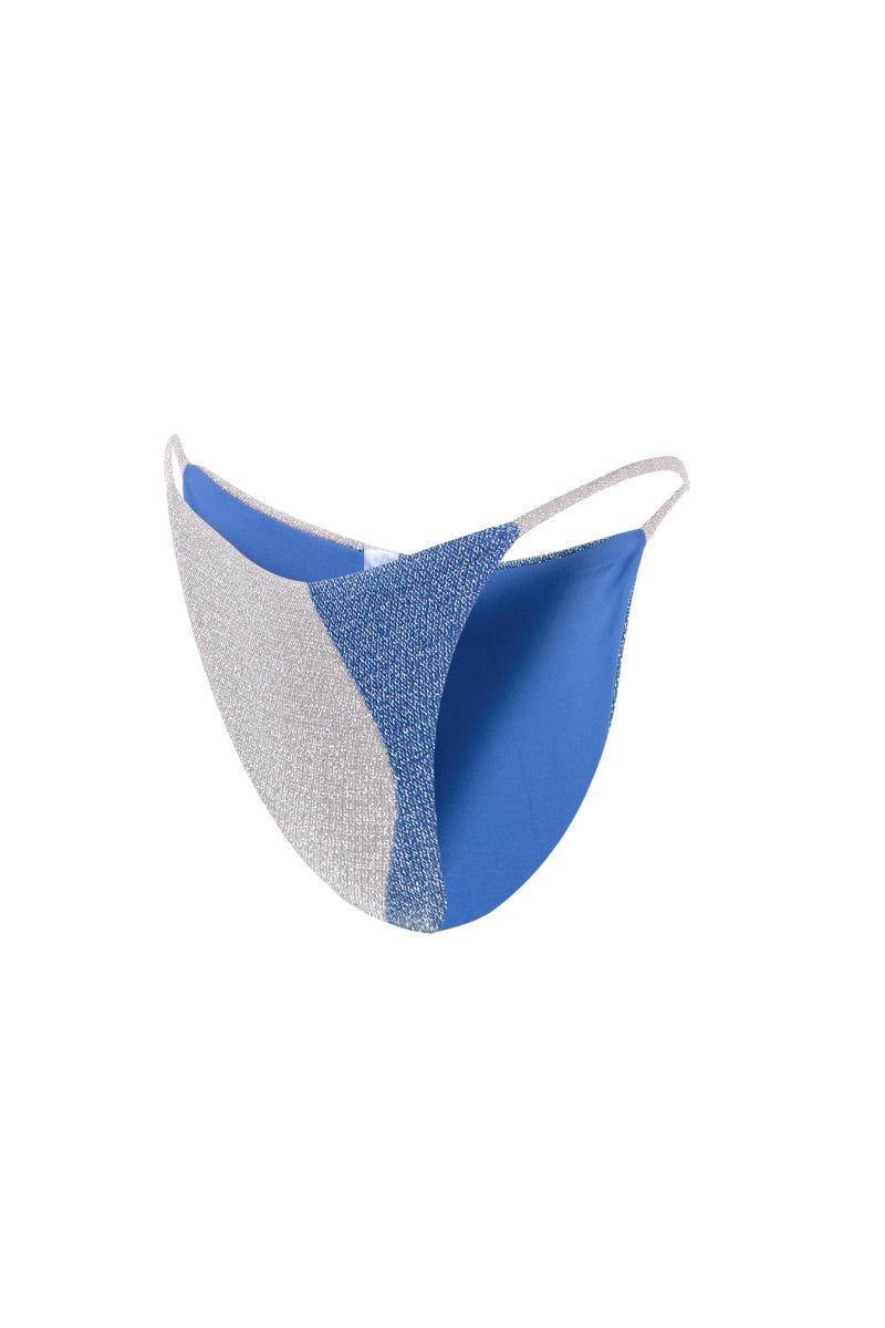 Suncillo Sophia bikini bottom in blue and silver gray with a sleek, fitted design, shown on a model.