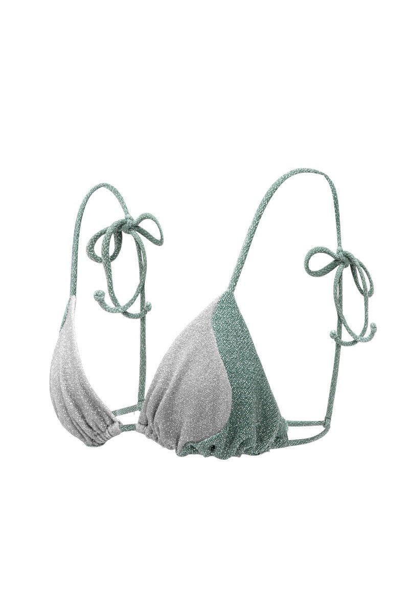 SOPHIA BIKINI TOP IN SAGE GREEN AND SILVER GRAY - CULT MIA