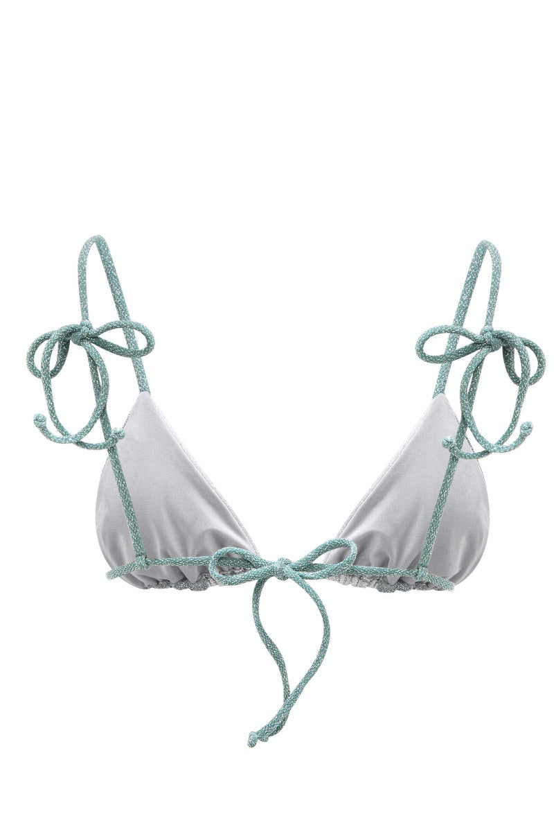 Suncillo Sophia bikini top in sage green and silver gray, featuring a stylish, supportive design with adjustable straps.