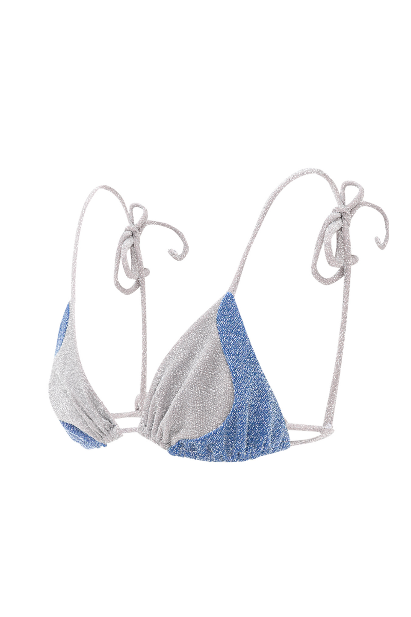 Suncillo Sophia bikini top in blue and silver gray with adjustable straps and a sleek, modern design for stylish swimwear.