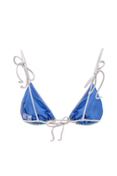 Suncillo Sophia bikini top in blue and silver gray with adjustable straps and stylish design on a white background.
