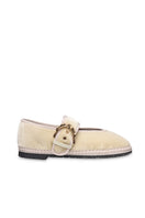 Flabelus Sophie nude flats with white piping and buckle closure, showing the stylish slip-on design and textured material.