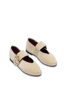 Flabelus Sophie nude flats with white piping and buckle closure, showcasing stylish and comfortable footwear design.