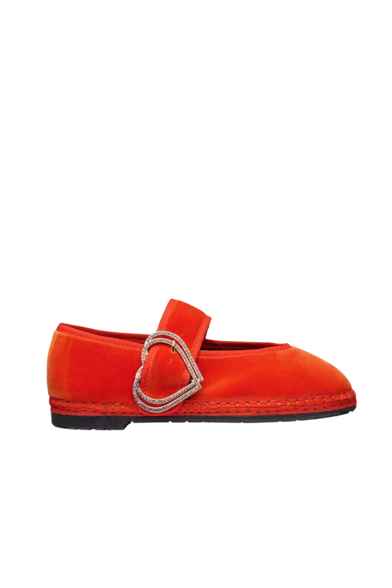 Flabelus Sophie Love orange flats with orange piping, showcasing stylish slip-on shoes with a sleek design and vibrant color.