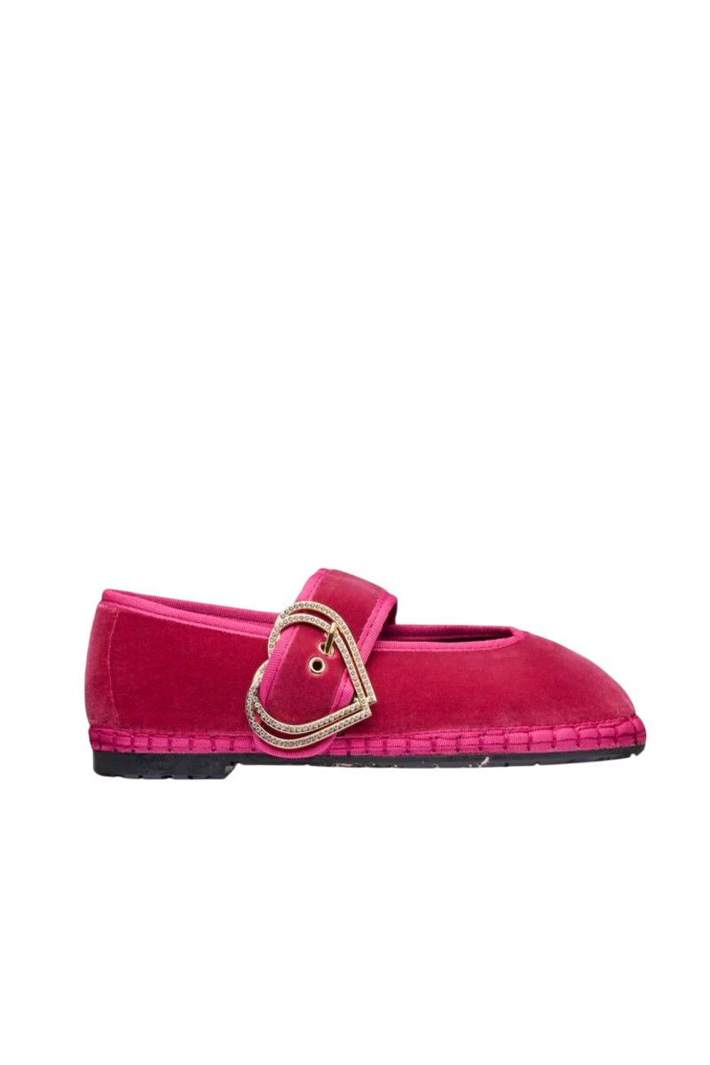 Flabelus Sophie Love pink and red flats with pink piping, stylish and comfortable footwear for women.