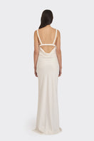 Off white spiral cowl maxi dress by Stolen Stores, featuring flowing fabric and a stylish cowl neckline.