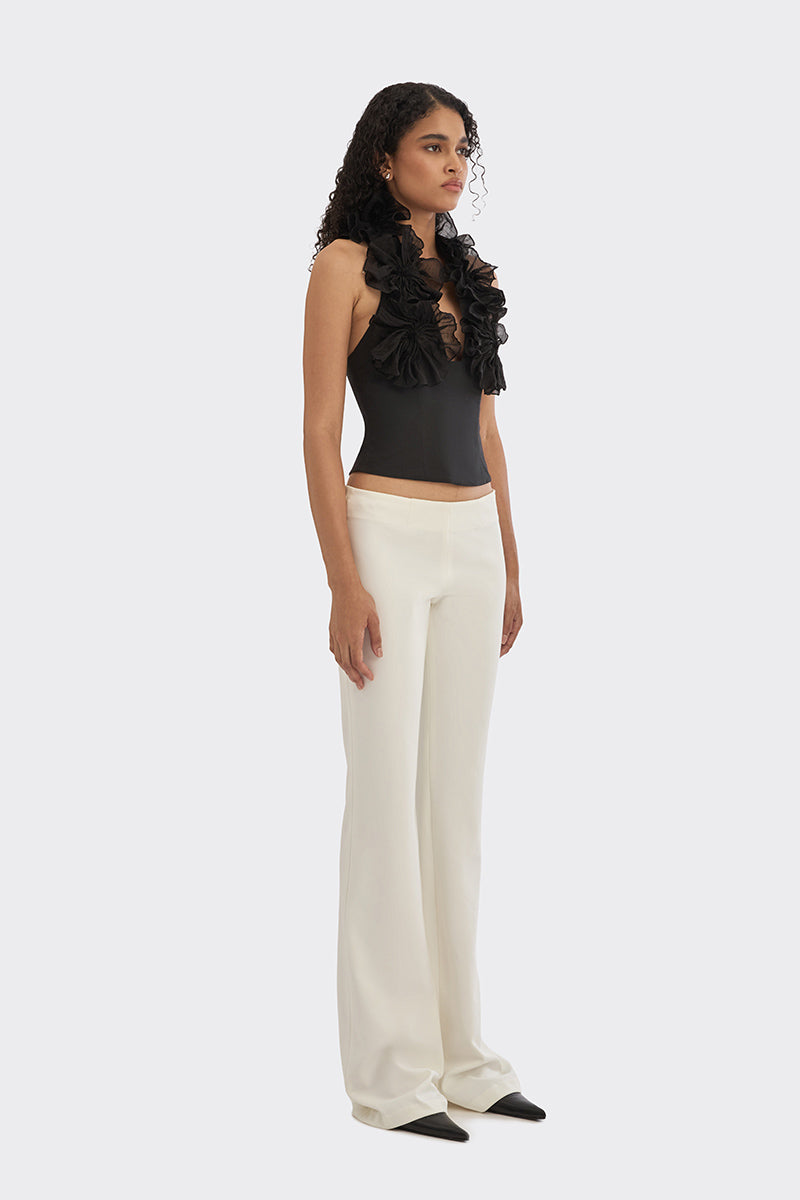 Black Lotus Leaf Mini Top by Stolen Stores featuring a spiral leaf corset design, perfect for stylish, trendy tops.